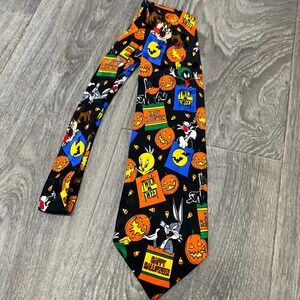 Looney Tunes Halloween Silk Tie Bugs Bunny Sylvester Tweety Novelty 0337‎
